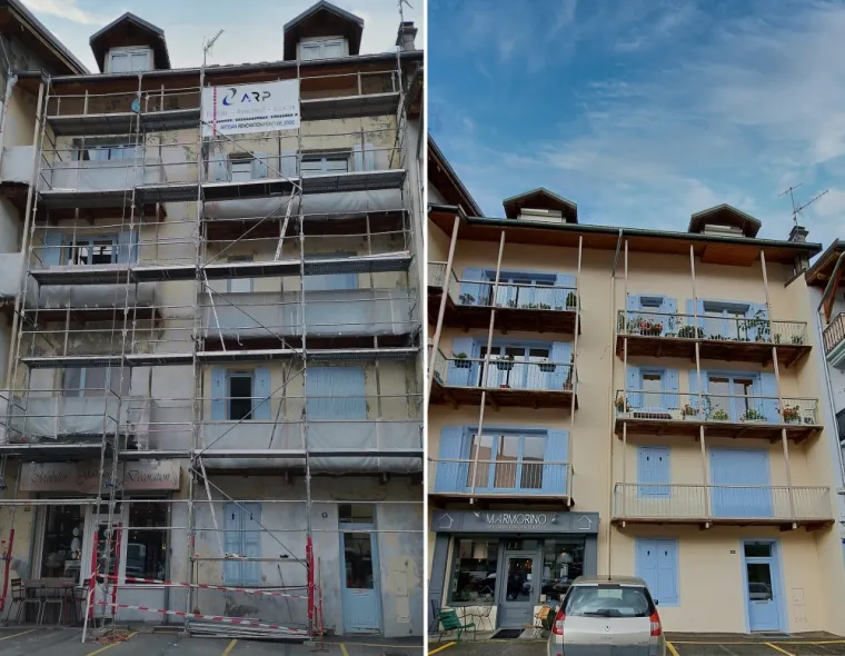 Rénovation-Façade-Enduit-Hydraulique-Finition-Peinture-Minérale-Chambéry-ARP2000